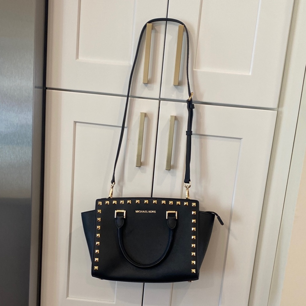 Michael Kors Black Leather Selma Studded NWT Satchel bag - Picture 7 of 8